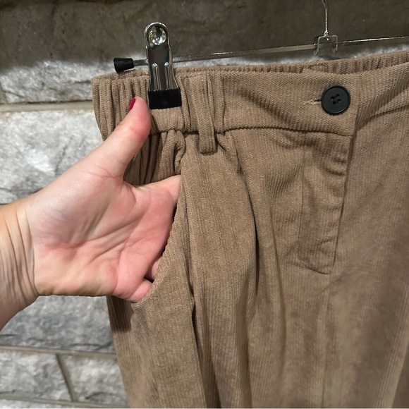 Baggy Trouser Corduroy Pants Elastic Waist Cropped Polyester Brown Women’s US L - Picture 3 of 6
